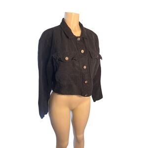 Women M Marine Layer Black Button Crop Utility Relaxed Shirt Jacket Linen Blend